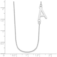 14K White Gold Small Offset Initial Necklace with Rhodium Plating - Personalized Pendant 18-Inch Cable Chain by Oro Pregiato