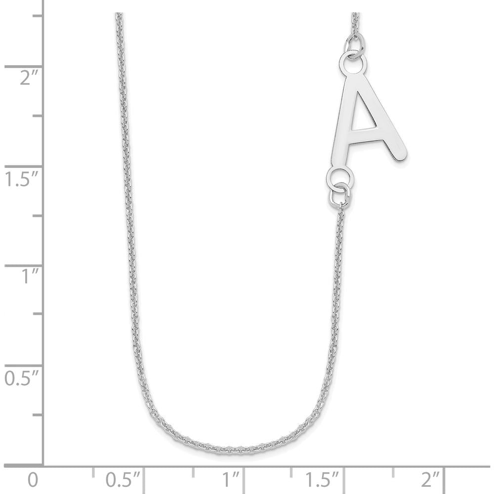 14K White Gold Small Offset Initial Necklace with Rhodium Plating - Personalized Pendant 18-Inch Cable Chain by Oro Pregiato