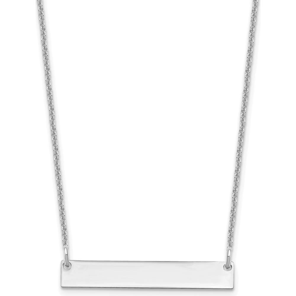 14K White Gold Small Polished Blank Bar Necklace - Personalized, 18-inch Cable Chain by Oro Pregiato