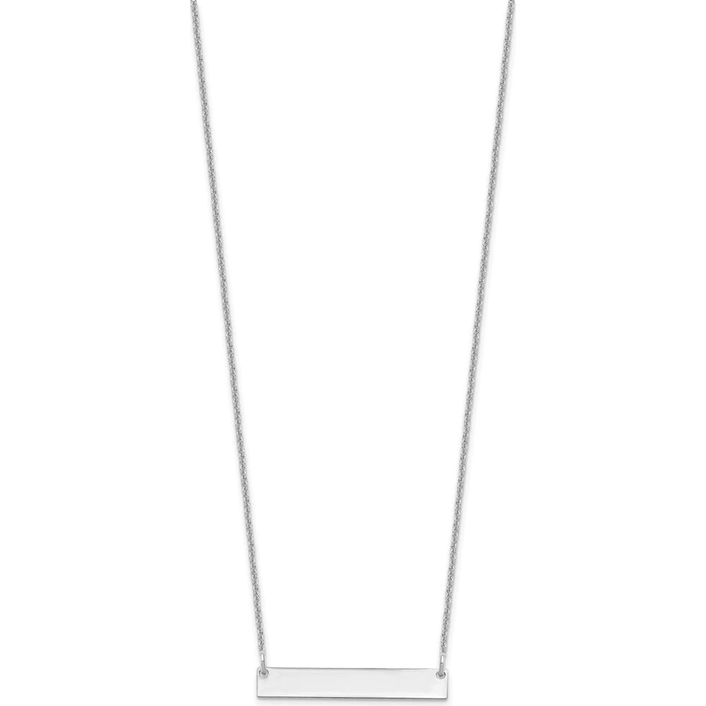 14K White Gold Small Polished Blank Bar Necklace - Personalized, 18-inch Cable Chain by Oro Pregiato