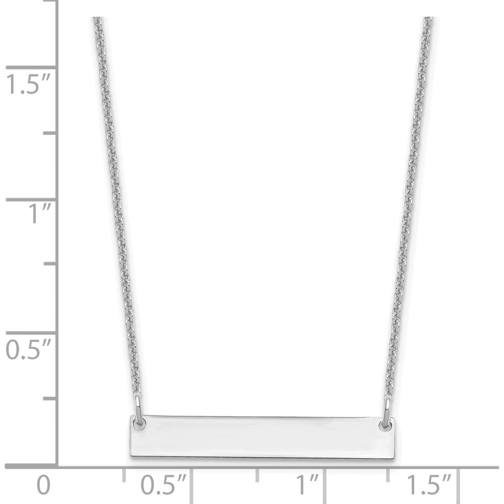 14K White Gold Small Polished Blank Bar Necklace - Personalized, 18-inch Cable Chain by Oro Pregiato
