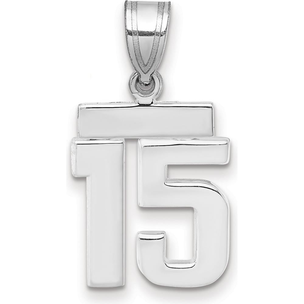 14K White Gold Small Polished Number 15 Charm Pendant by Oro Pregiato