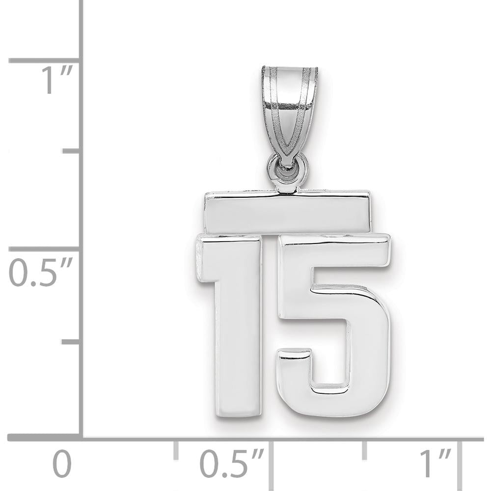14K White Gold Small Polished Number 15 Charm Pendant by Oro Pregiato