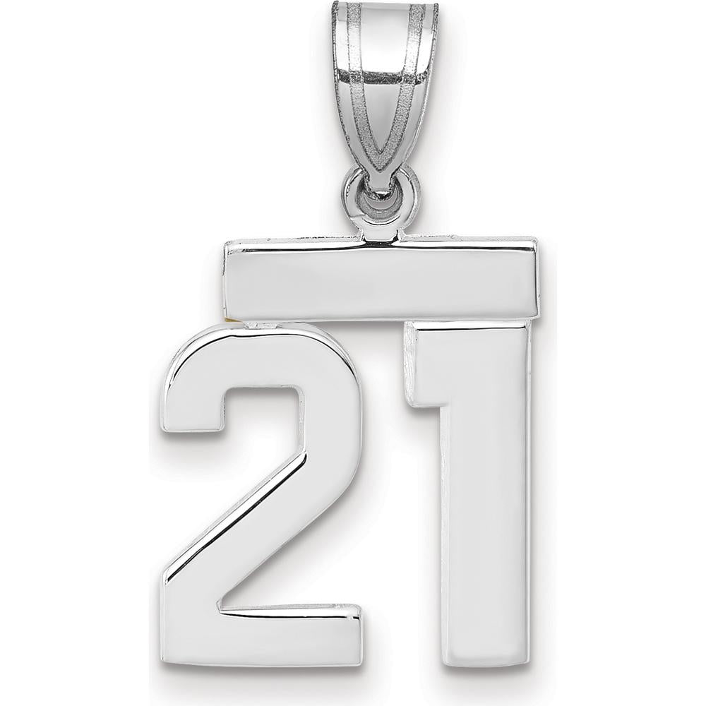 14K White Gold Small Polished Number 21 Charm Pendant by Oro Pregiato
