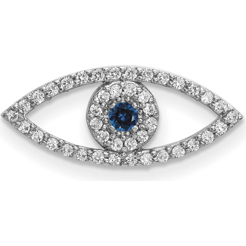 14K White Gold Small Sapphire and Diamond Evil Eye Pendant - 0.074 Carat Total Sapphire and Diamond Weight by Oro Pregiato