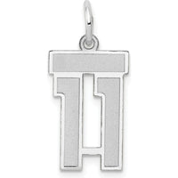 14K White Gold Small Satin Number 11 Charm Pendant with Rhodium Plating by Oro Pregiato