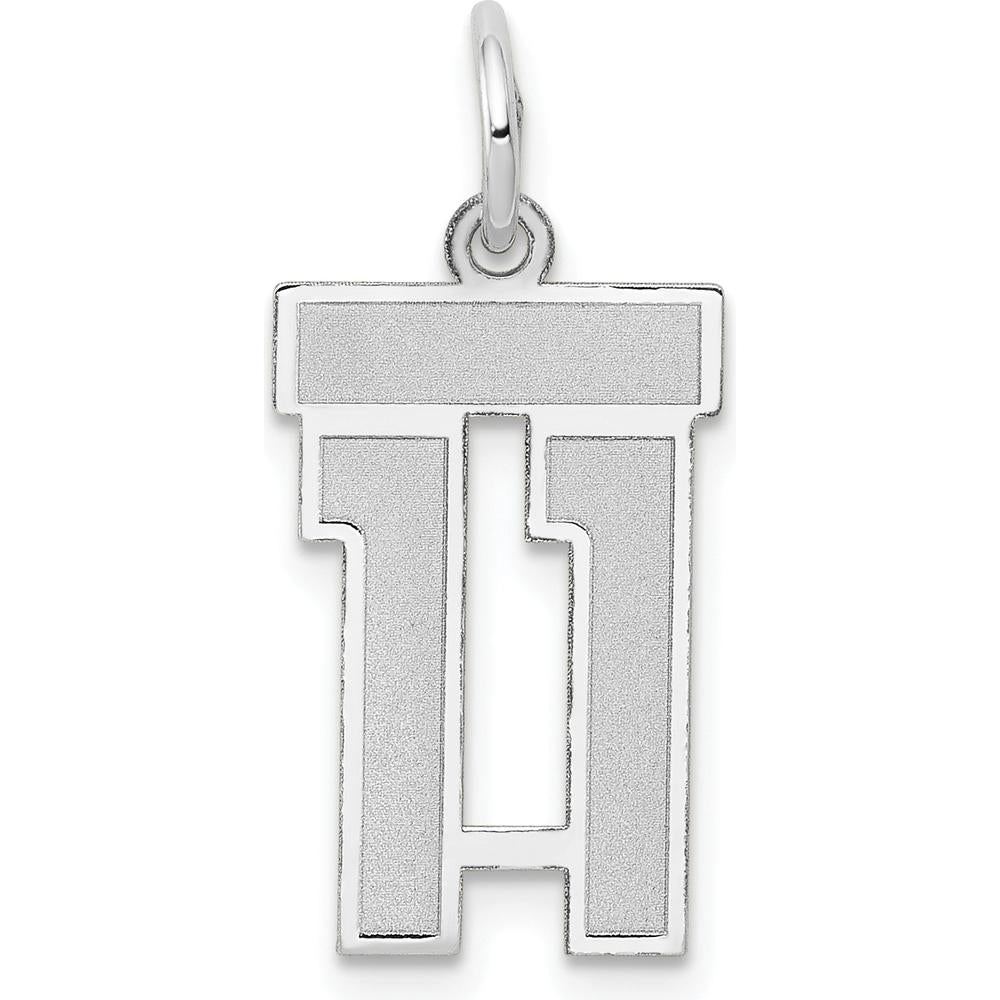 14K White Gold Small Satin Number 11 Charm Pendant with Rhodium Plating by Oro Pregiato