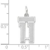 14K White Gold Small Satin Number 11 Charm Pendant with Rhodium Plating by Oro Pregiato