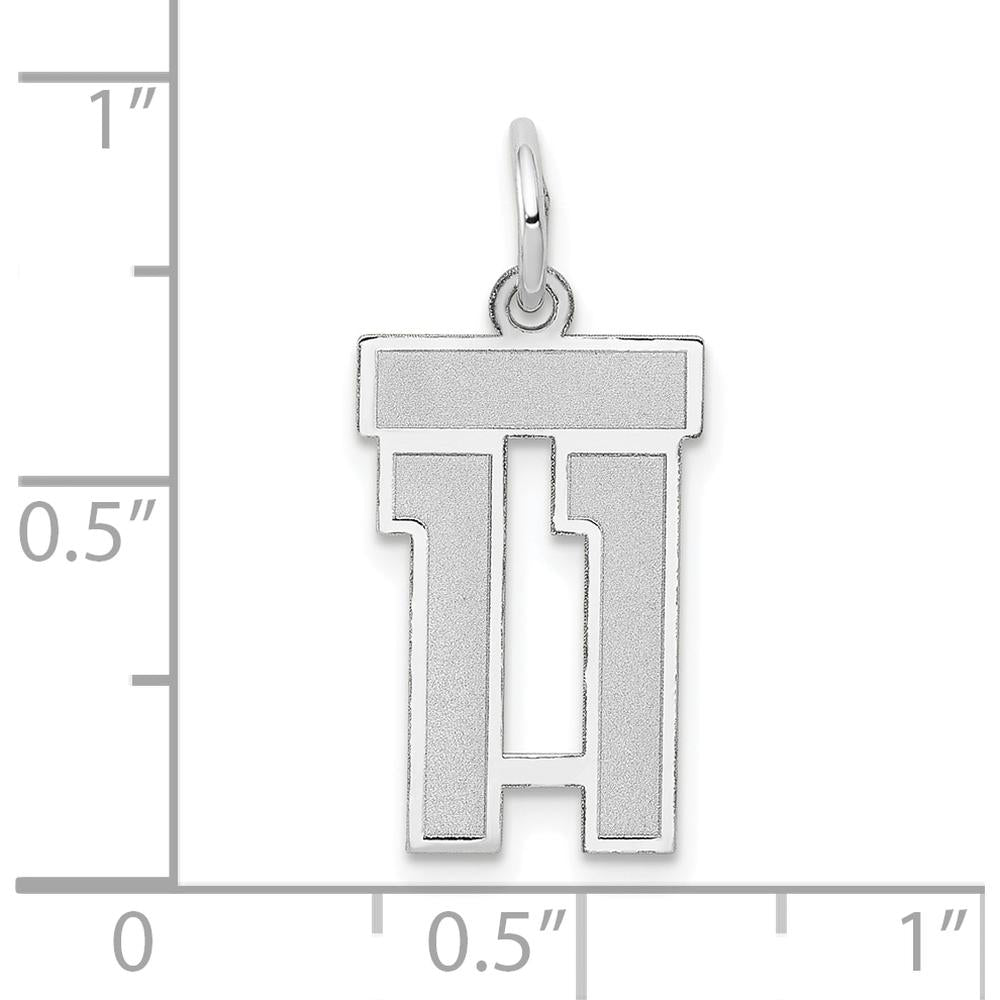 14K White Gold Small Satin Number 11 Charm Pendant with Rhodium Plating by Oro Pregiato