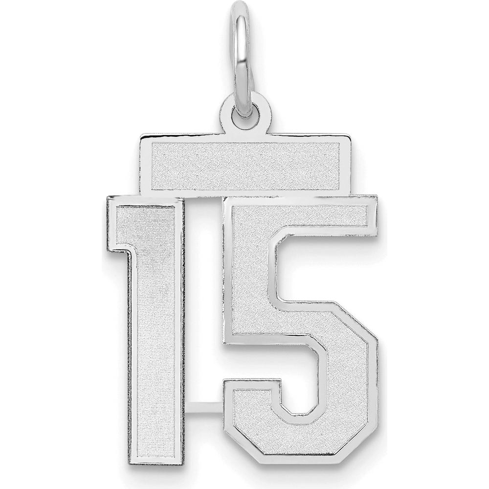 14K White Gold Small Satin Number 15 Charm with Rhodium Plating - Timeless Symbol of Personal Expression by Oro Pregiato