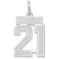 14K White Gold Small Satin Number 21 Charm with Rhodium Plating by Oro Pregiato