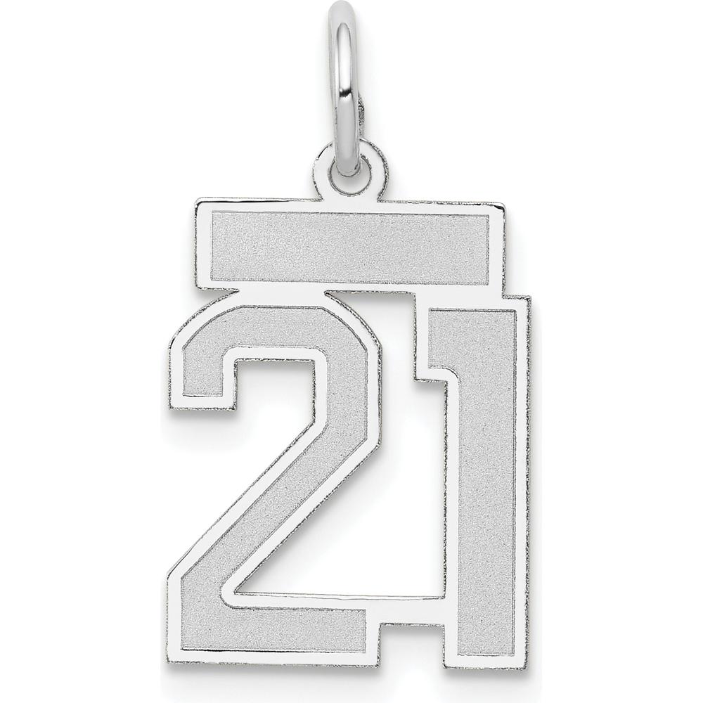 14K White Gold Small Satin Number 21 Charm with Rhodium Plating by Oro Pregiato