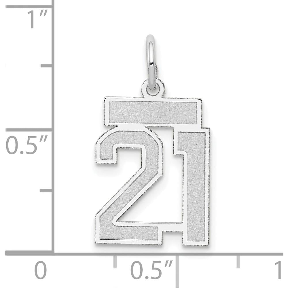 14K White Gold Small Satin Number 21 Charm with Rhodium Plating by Oro Pregiato