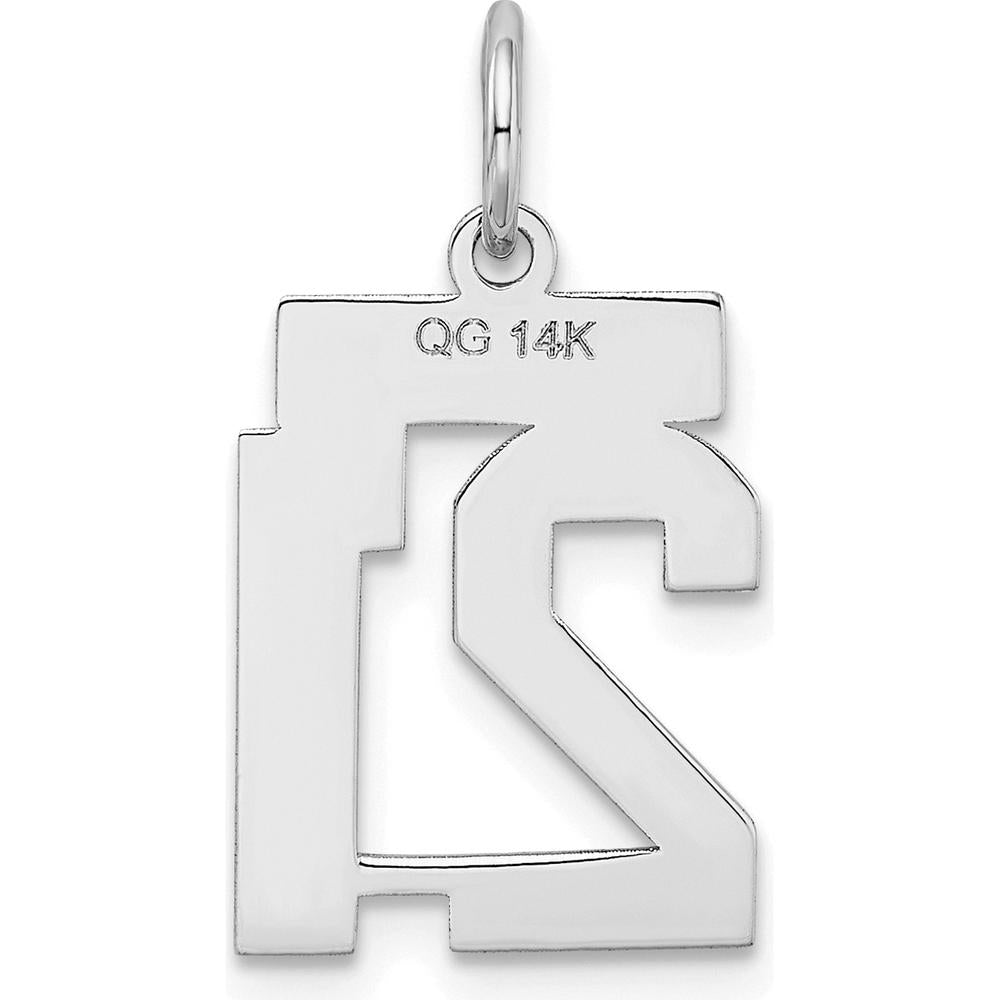 14K White Gold Small Satin Number 21 Charm with Rhodium Plating by Oro Pregiato