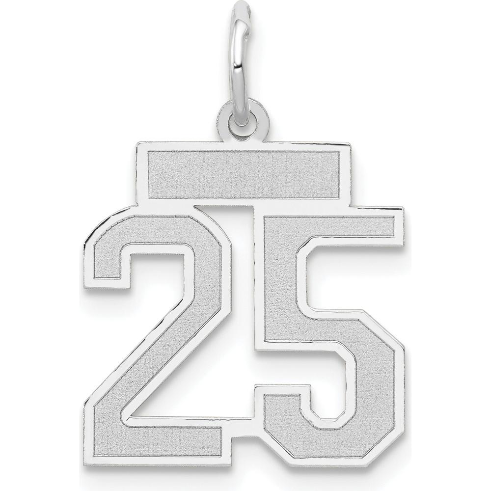 14K White Gold Small Satin Number 25 Charm with Rhodium Plating by Oro Pregiato