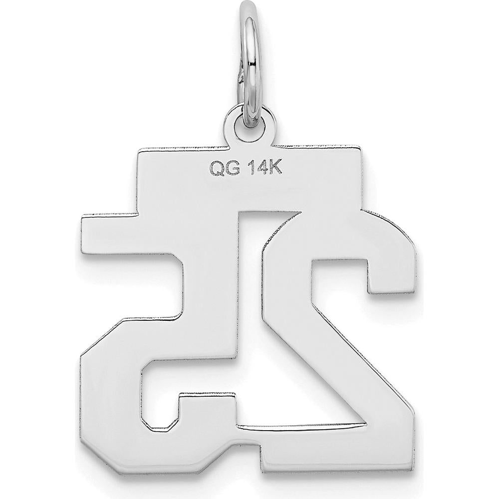 14K White Gold Small Satin Number 25 Charm with Rhodium Plating by Oro Pregiato
