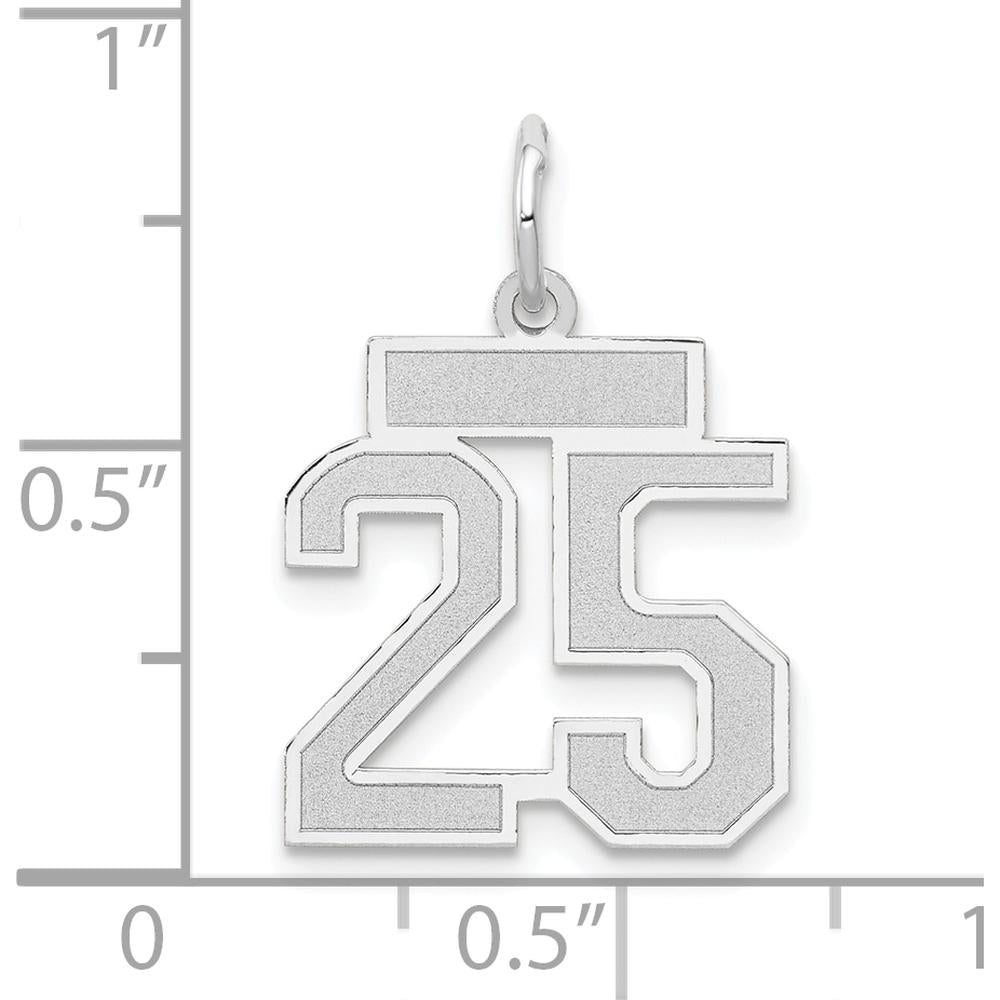 14K White Gold Small Satin Number 25 Charm with Rhodium Plating by Oro Pregiato