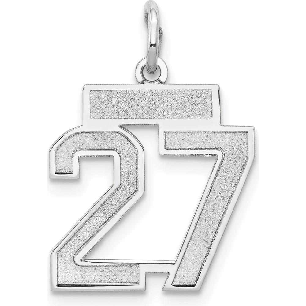 14K White Gold Small Satin Number 27 Charm with Rhodium Plating by Oro Pregiato