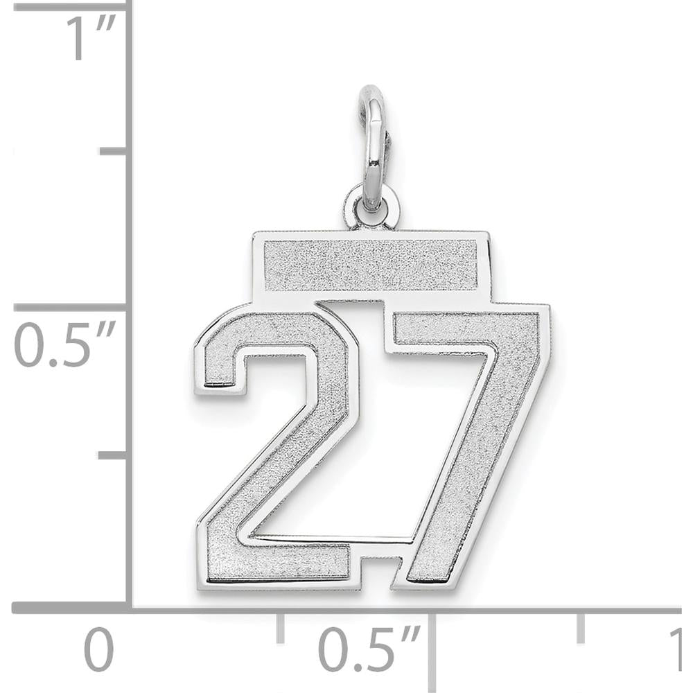 14K White Gold Small Satin Number 27 Charm with Rhodium Plating by Oro Pregiato