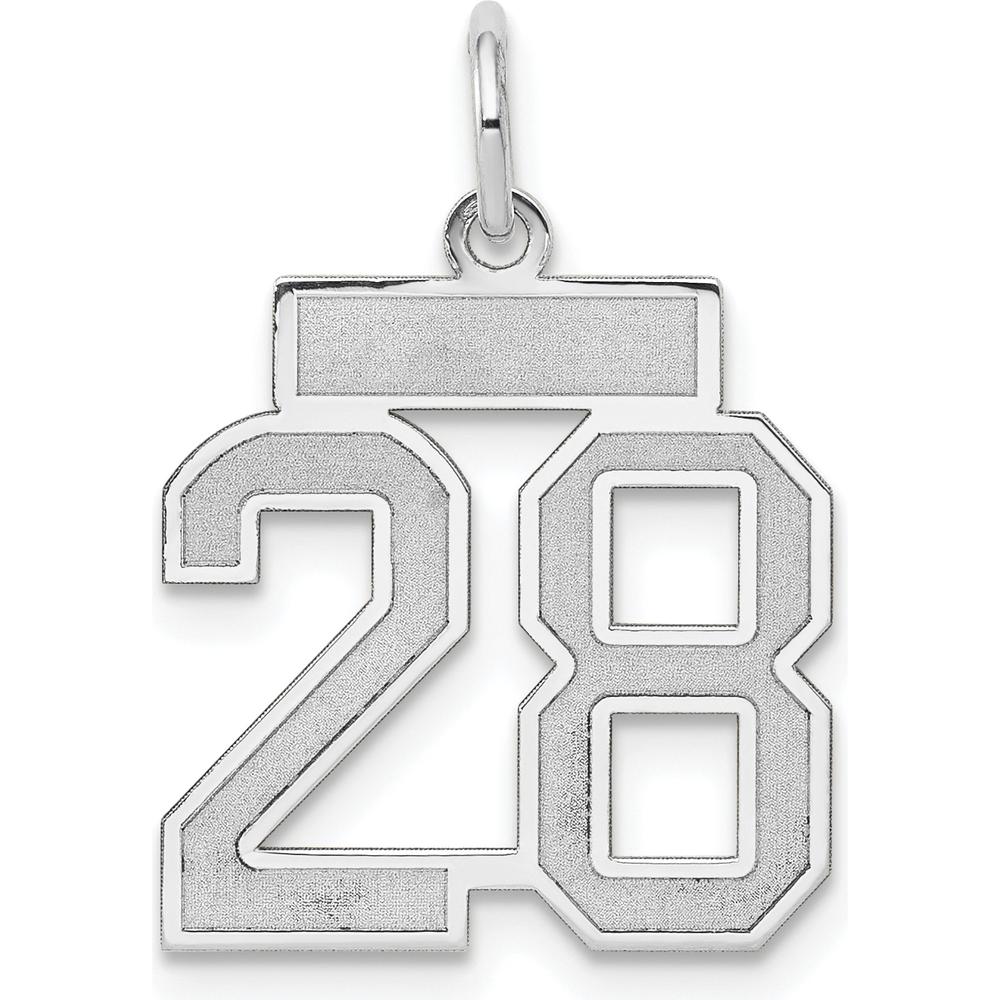 14K White Gold Small Satin Number 28 Charm with Brushed Finish by Oro Pregiato