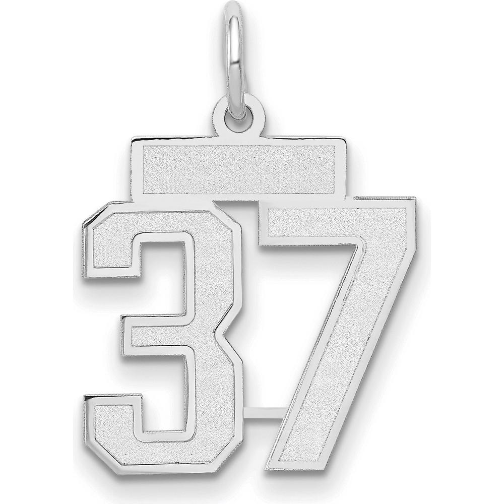 14K White Gold Small Satin Number 37 Charm with Rhodium Plating by Oro Pregiato