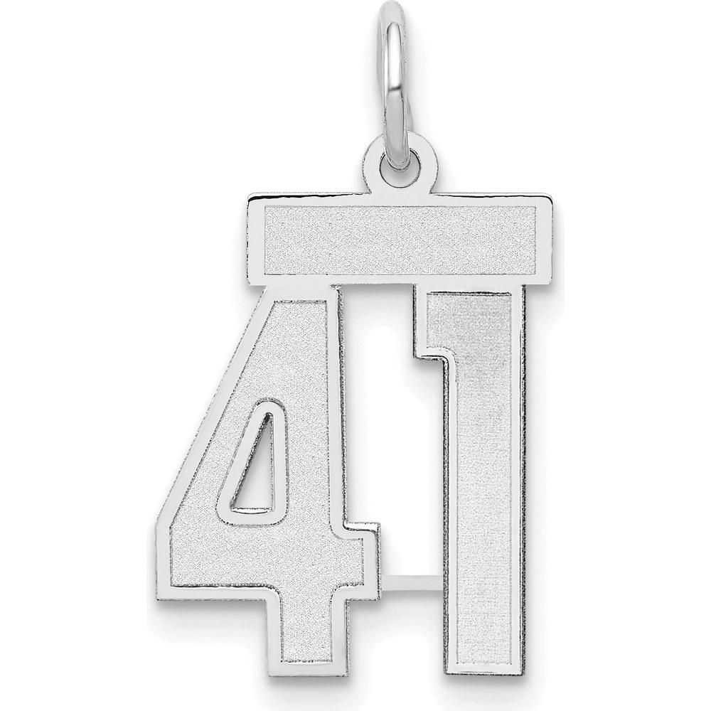 14K White Gold Small Satin Number 41 Charm with Rhodium Plating by Oro Pregiato