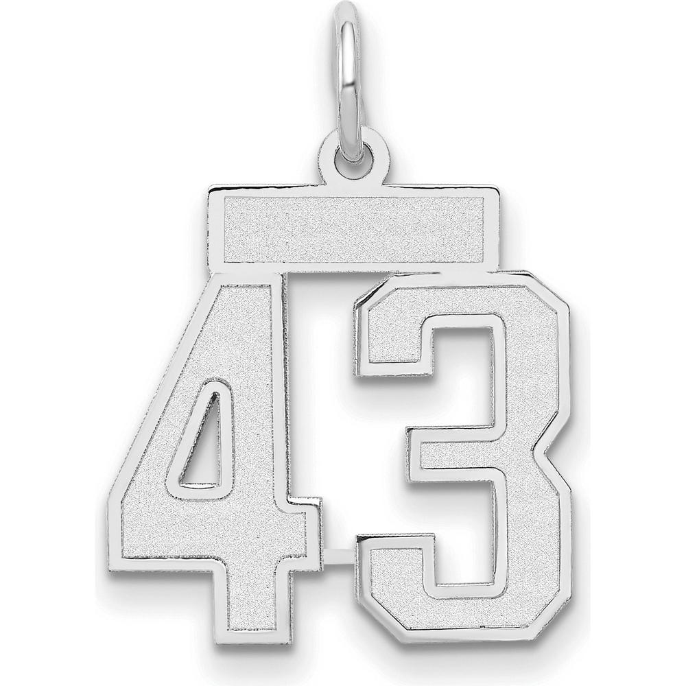 14K White Gold Small Satin Number 43 Charm with Brushed Texture and Rhodium Plating by Oro Pregiato