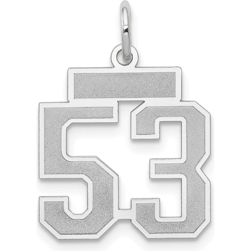 14K White Gold Small Satin Number 53 Charm - Brushed and Rhodium Plated Finish by Oro Pregiato