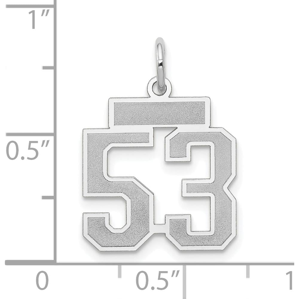14K White Gold Small Satin Number 53 Charm - Brushed and Rhodium Plated Finish by Oro Pregiato