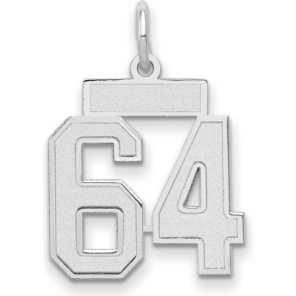 14K White Gold Small Satin Number 64 Charm with Rhodium Plating by Oro Pregiato