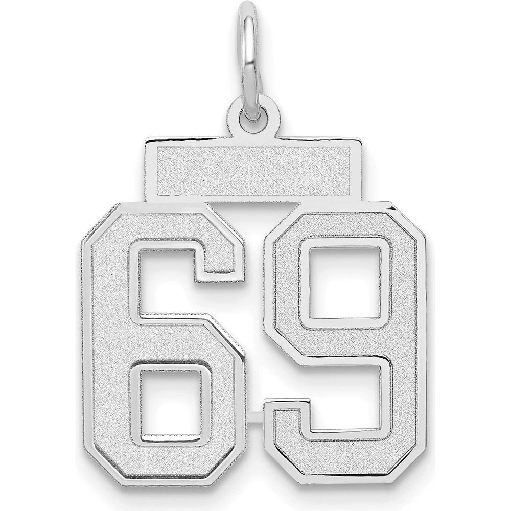 14K White Gold Small Satin Number 69 Charm - Brushed Rhodium Plated Design by Oro Pregiato