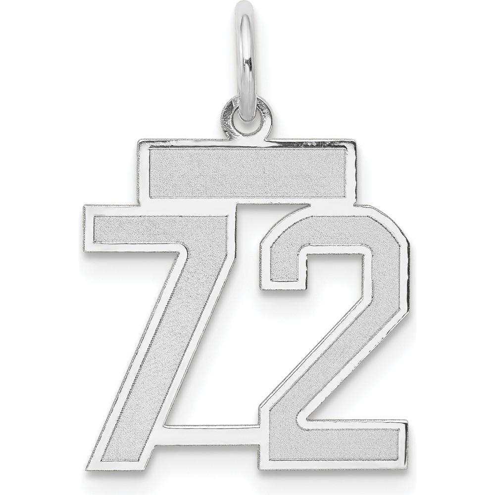 14K White Gold Small Satin Number 72 Charm with Rhodium Plating - Brushed Texture by Oro Pregiato