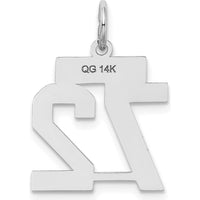 14K White Gold Small Satin Number 72 Charm with Rhodium Plating - Brushed Texture by Oro Pregiato