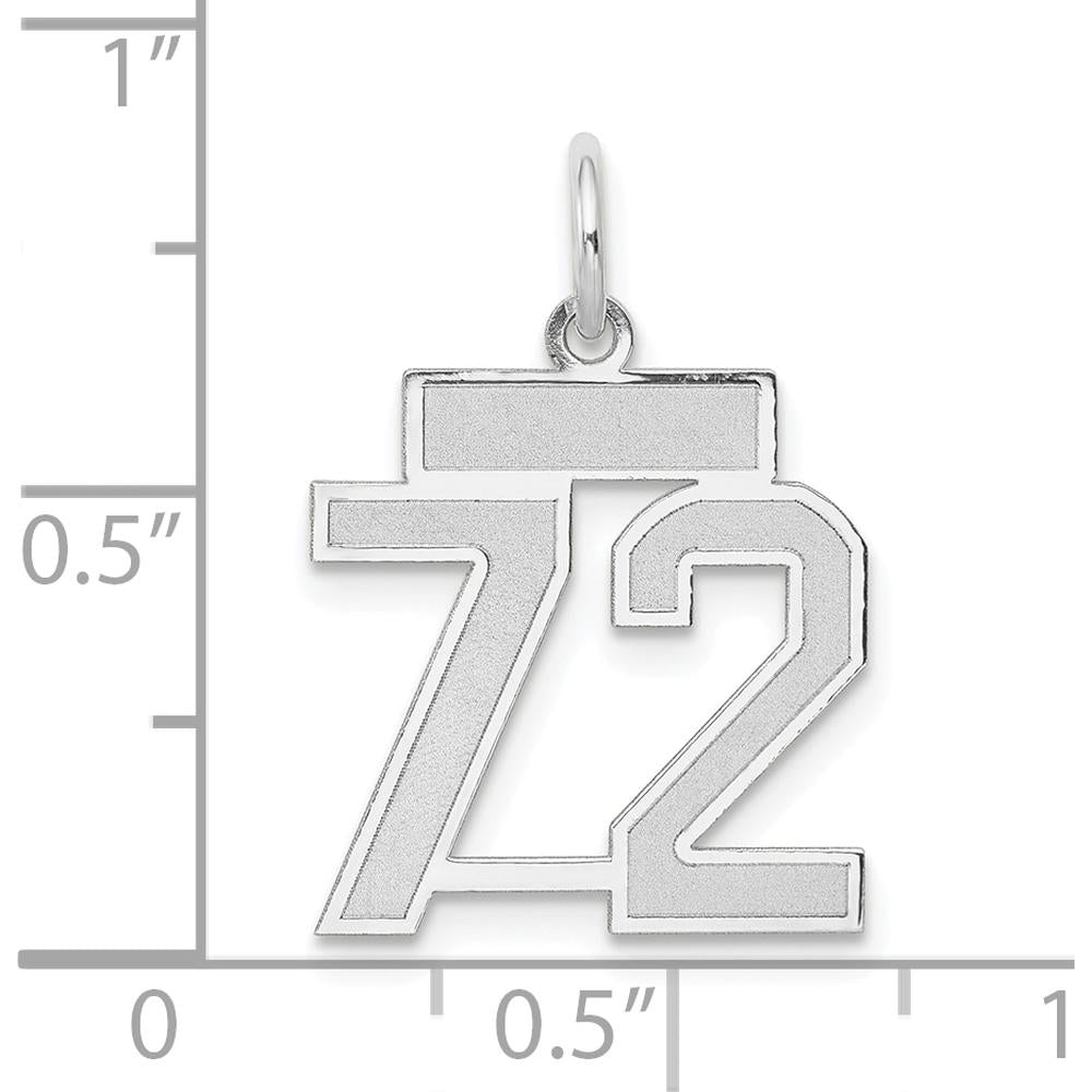 14K White Gold Small Satin Number 72 Charm with Rhodium Plating - Brushed Texture by Oro Pregiato