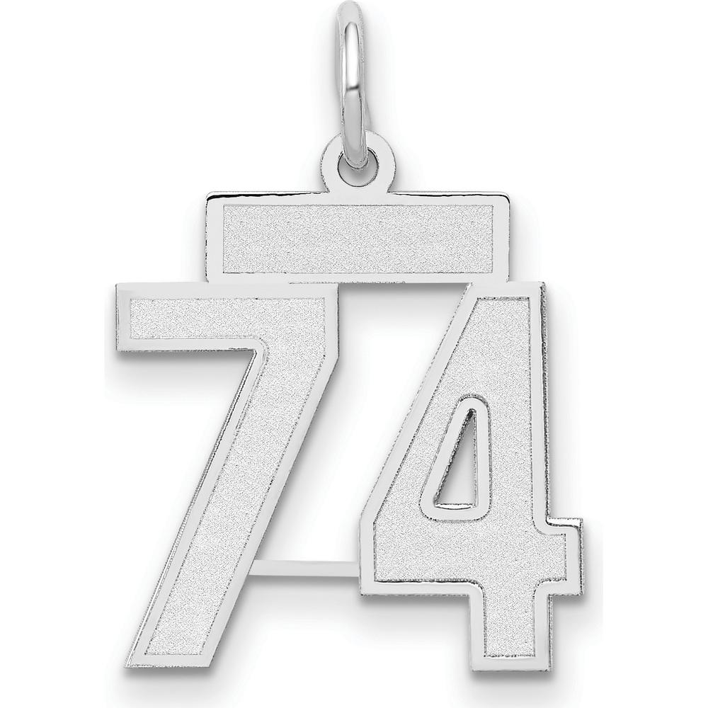 14K White Gold Small Satin Number 74 Pendant Charm by Oro Pregiato