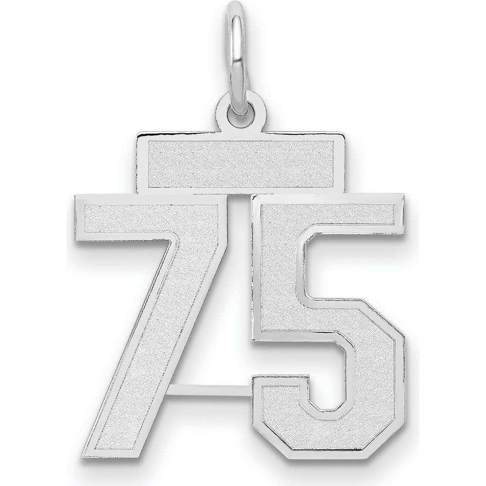 14K White Gold Small Satin Number 75 Charm with Rhodium Plating by Oro Pregiato