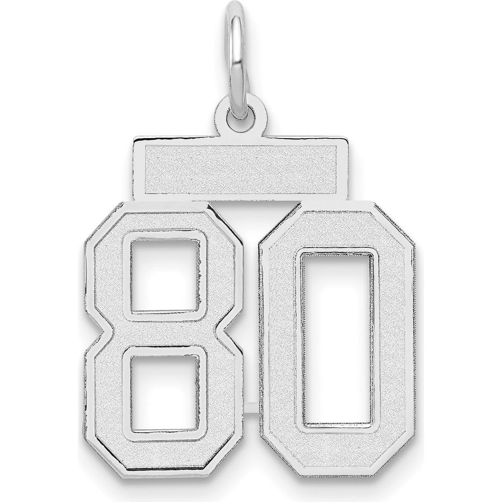 14K White Gold Small Satin Number 80 Charm with Rhodium Finish by Oro Pregiato