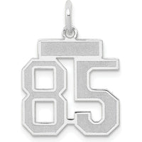 14K White Gold Small Satin Number 85 Charm with Laser Cut Design and Rhodium Plating by Oro Pregiato