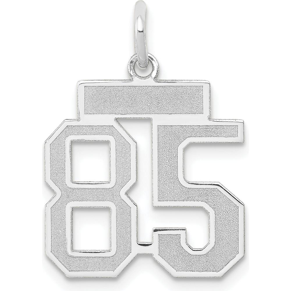 14K White Gold Small Satin Number 85 Charm with Laser Cut Design and Rhodium Plating by Oro Pregiato