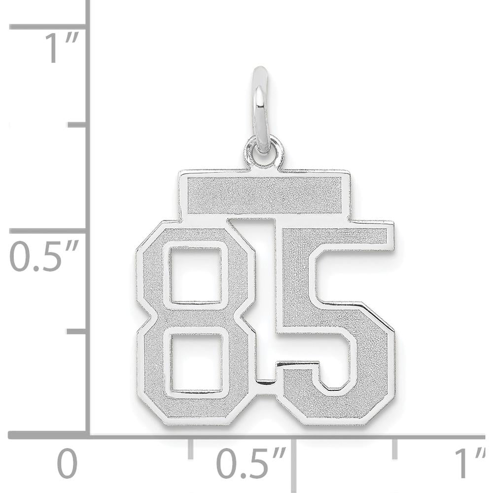 14K White Gold Small Satin Number 85 Charm with Laser Cut Design and Rhodium Plating by Oro Pregiato