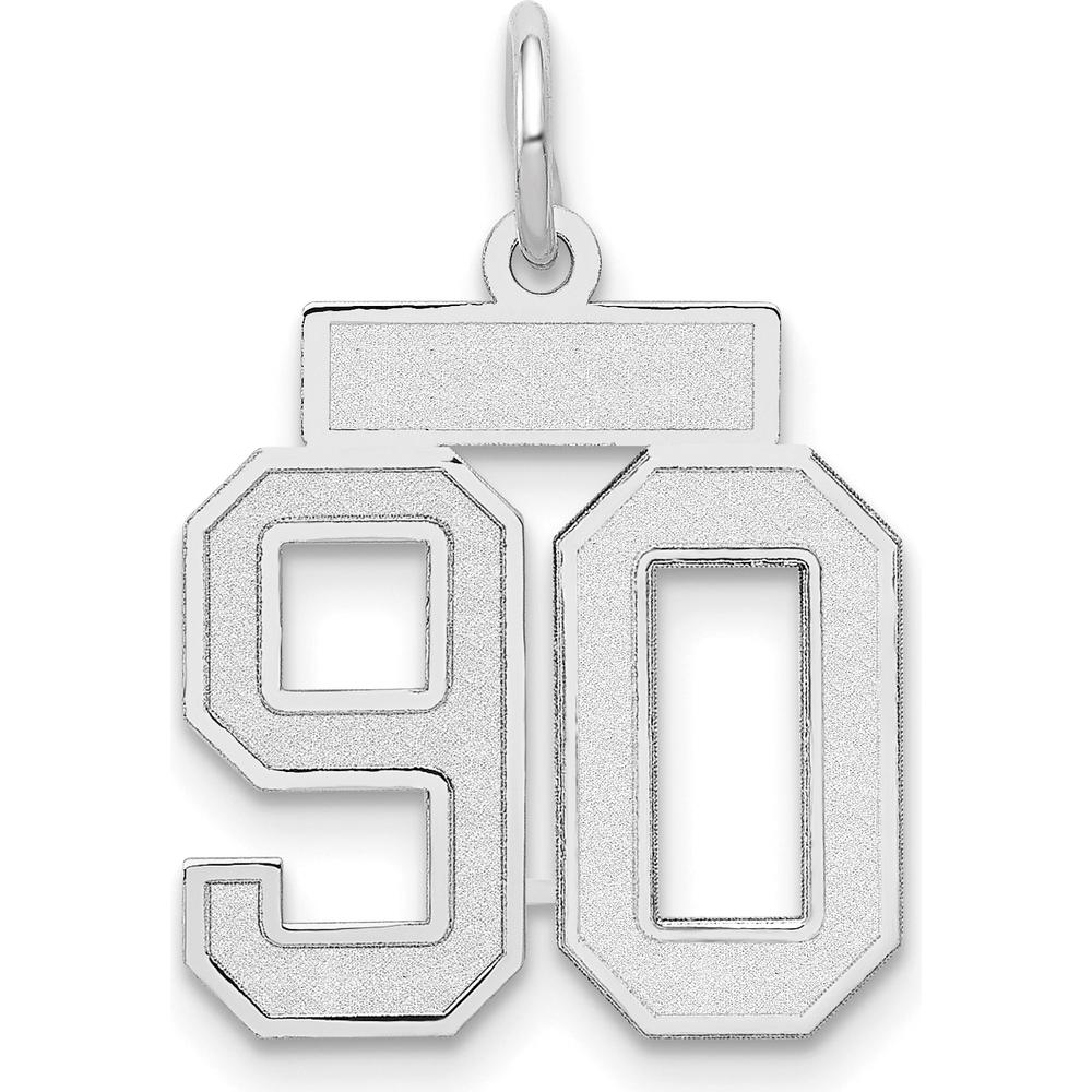 14K White Gold Small Satin Number 90 Charm - Elegant Brushed Design by Oro Pregiato