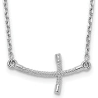 14K White Gold Small Sideways Twist Cross Necklace with Polished Rhodium Finish - 19 Inches by 0