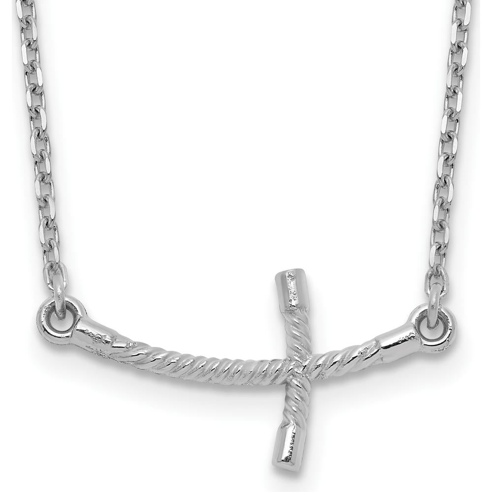 14K White Gold Small Sideways Twist Cross Necklace with Polished Rhodium Finish - 19 Inches by 0