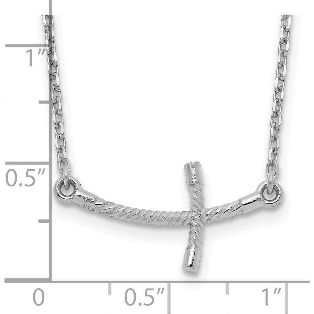 14K White Gold Small Sideways Twist Cross Necklace with Polished Rhodium Finish - 19 Inches by 0