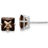 14K White Gold Smoky Quartz 7mm Square Princess Cut Stud Earrings - 1.55 Carat Total Gem Weight by Monteluci Fine Jewelry
