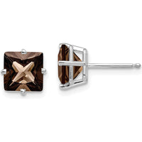 14K White Gold Smoky Quartz 7mm Square Princess Cut Stud Earrings - 1.55 Carat Total Gem Weight by Monteluci Fine Jewelry