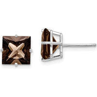 14K White Gold Smoky Quartz 8mm Square Stud Earrings - 2.45 Carat Total Gem Weight by Monteluci Fine Jewelry