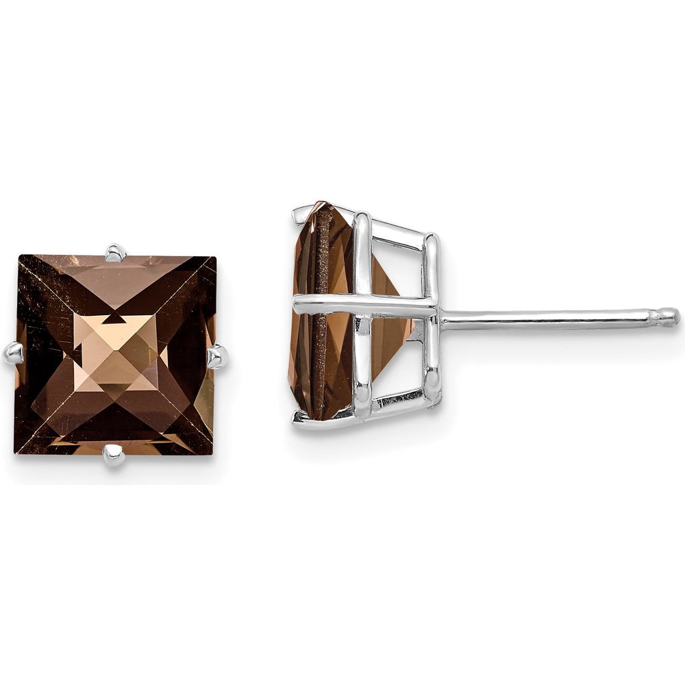 14K White Gold Smoky Quartz Checker-Cut Stud Earrings - 2.5 Carat Total Smoky Quartz Weight by Monteluci Fine Jewelry