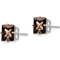 14K White Gold Smoky Quartz Checker-Cut Stud Earrings - 2.5 Carat Total Smoky Quartz Weight by Monteluci Fine Jewelry