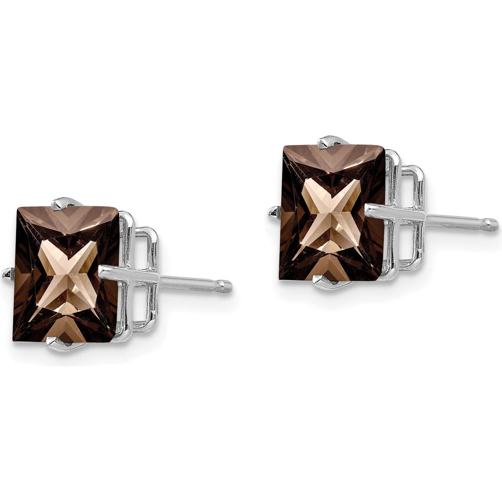 14K White Gold Smoky Quartz Checker-Cut Stud Earrings - 2.5 Carat Total Smoky Quartz Weight by Monteluci Fine Jewelry